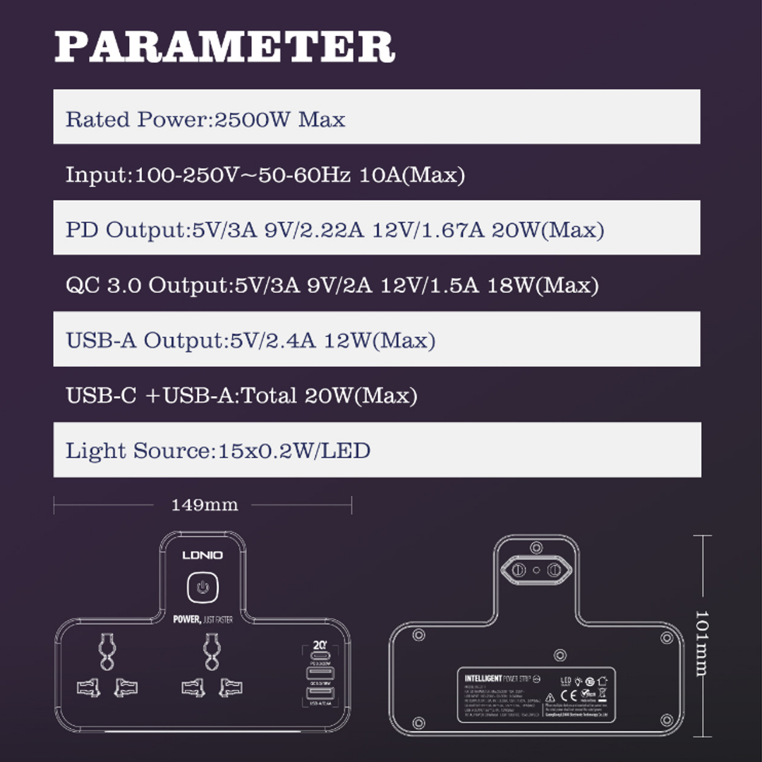 LDNIO - Universal Power Socket With Night Lamp