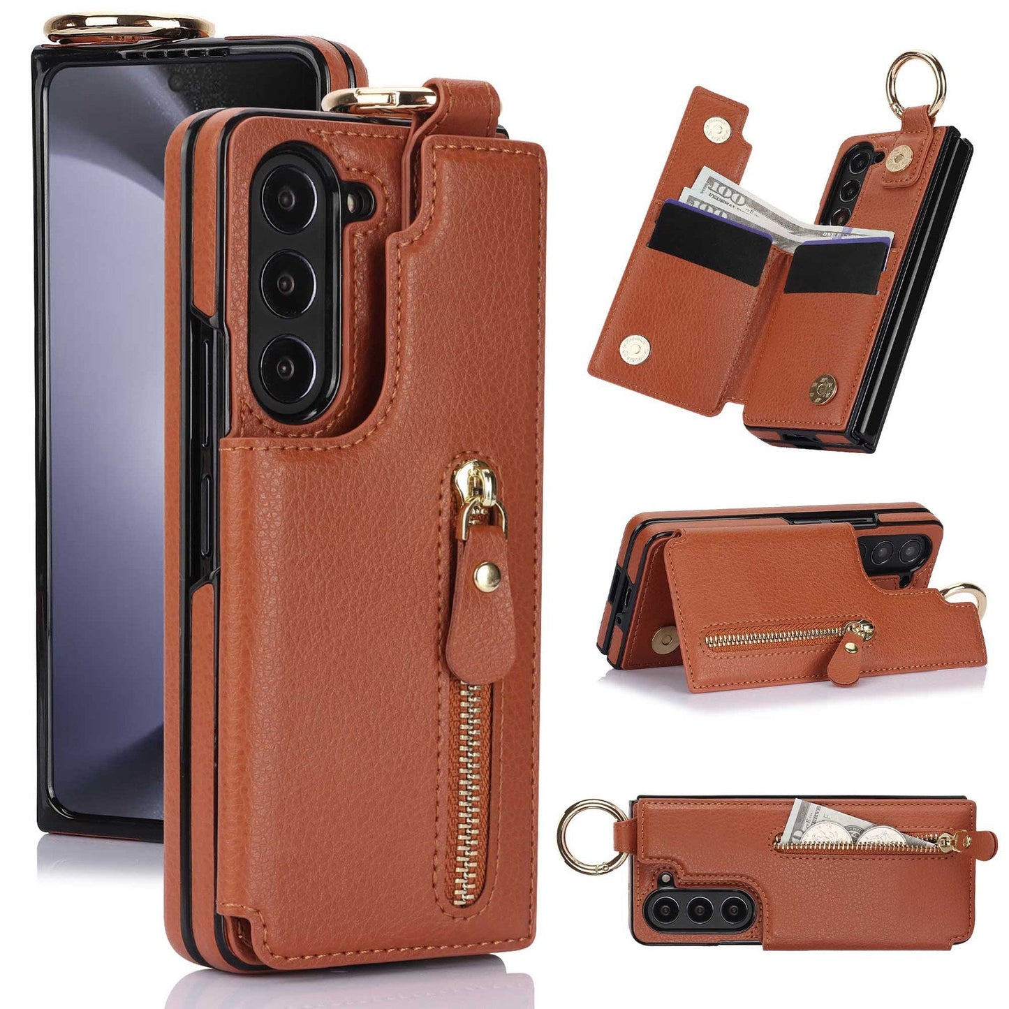 Galaxy Z Fold6 Elegant Ring Buckle Leather Wallet Case