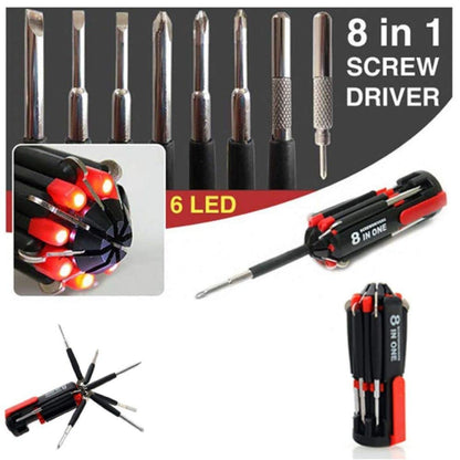 8-In-1 Screwdriver Set With 6 Led Lights, And Magnetic Heads For Mobile, Laptop Repairing & Household Work.