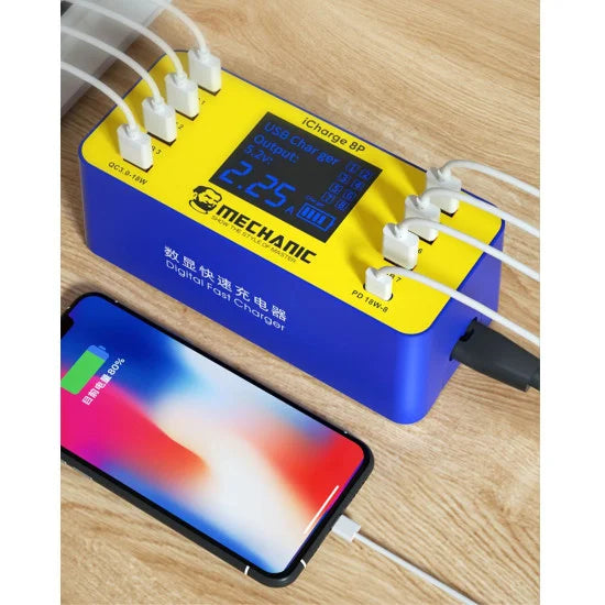 Mechanic Icharge 8S Multi Port Charger Usb Digital Display Office Mobile Tablet Android Apple Fast Charging Multi-Function