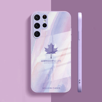 Watercolor Mapple Leaf Glass Case - Samsung